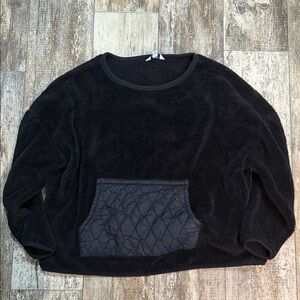 Black Fleece Pullover with Quilted Pocket